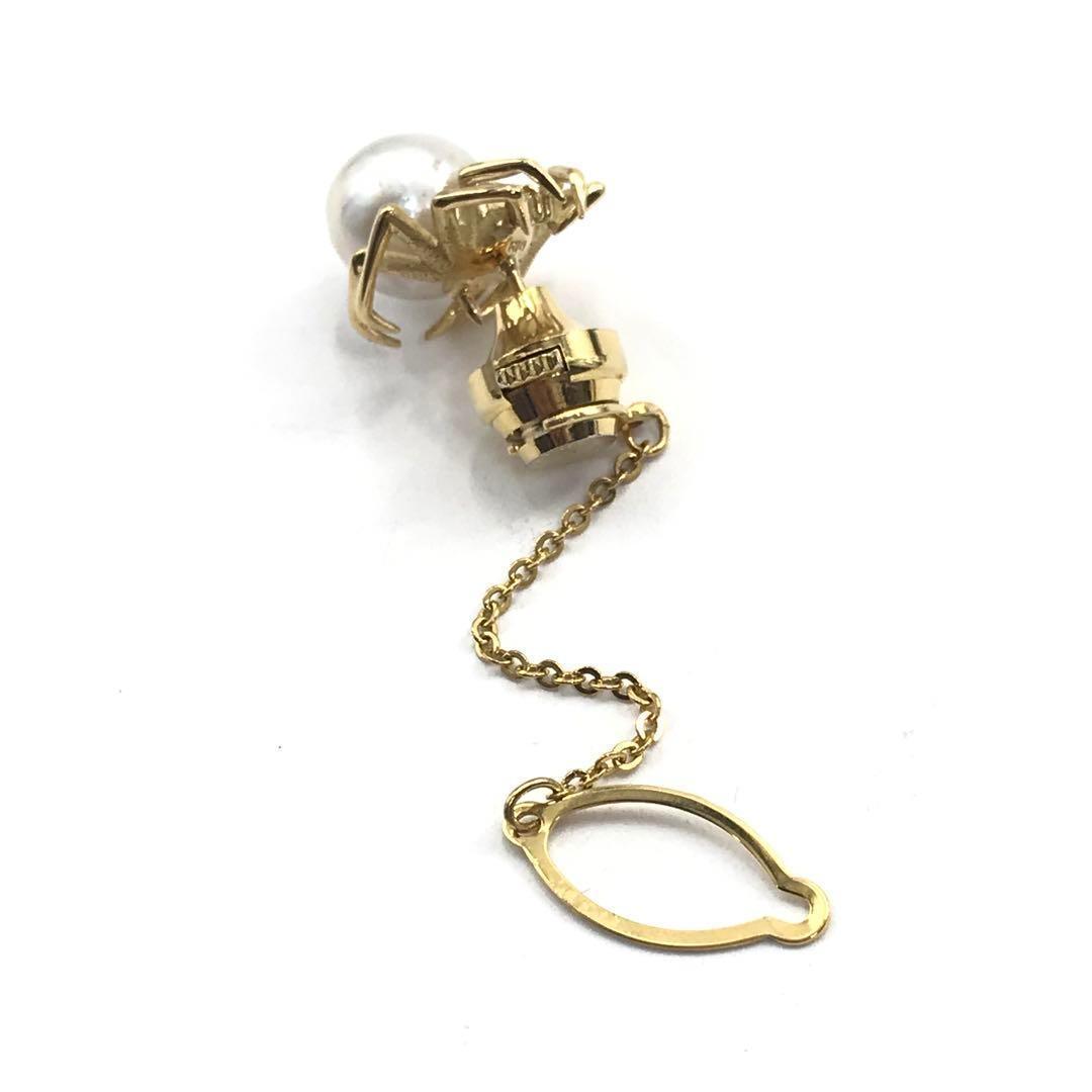 K18 ダイヤ0.02ct 蜘蛛 スパイダー パール ピンブローチ ゴールド