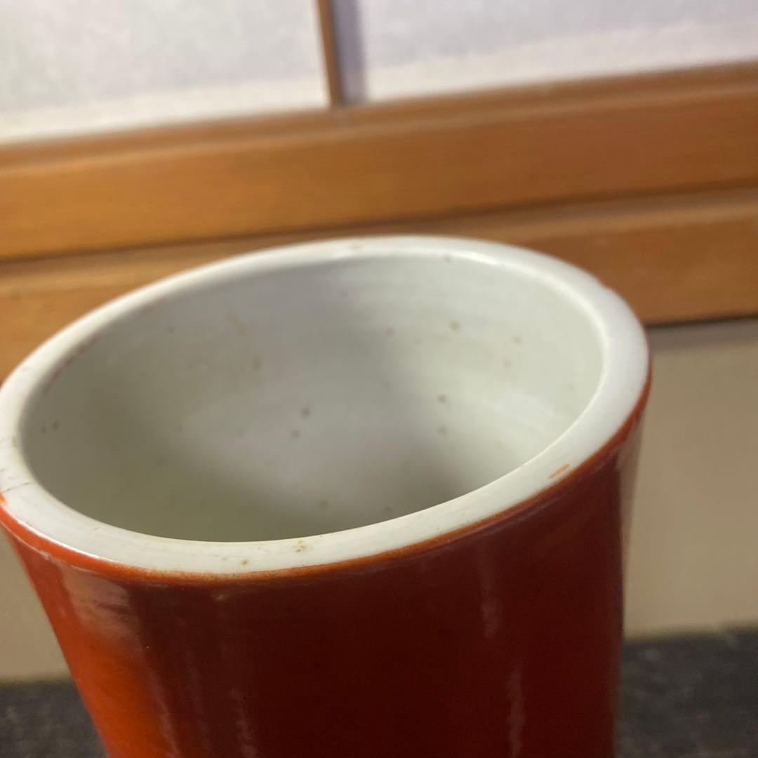 中国古玩　血赤珊瑚色筆頭　28cm11cm