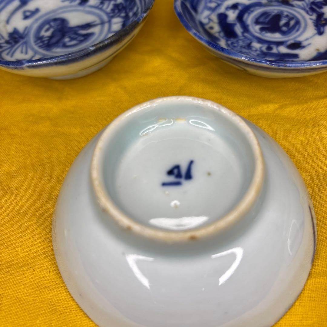 中国美術　染付皿　五客 鶴図
