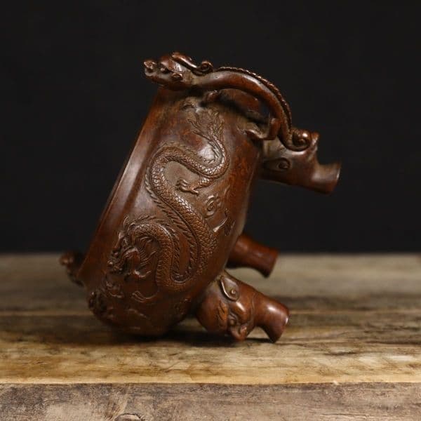 銅製 双竜獣足薫香炉 祥竜纏纏香炉 香道具 装飾品 工芸品 置物