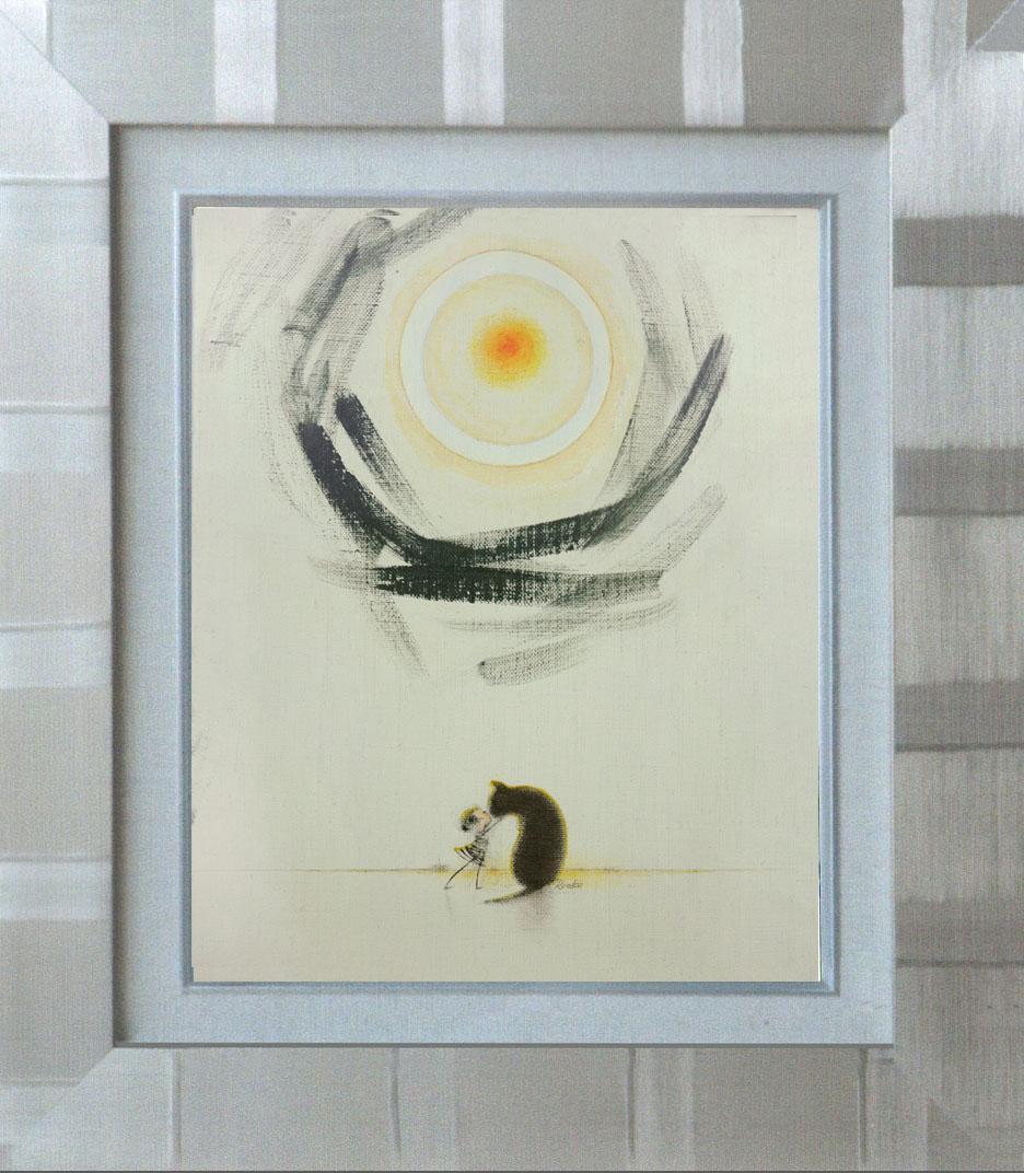 油絵 菅家令子 絵 絵画インテリア額付(白) F3-092018子犬子猫と女の子