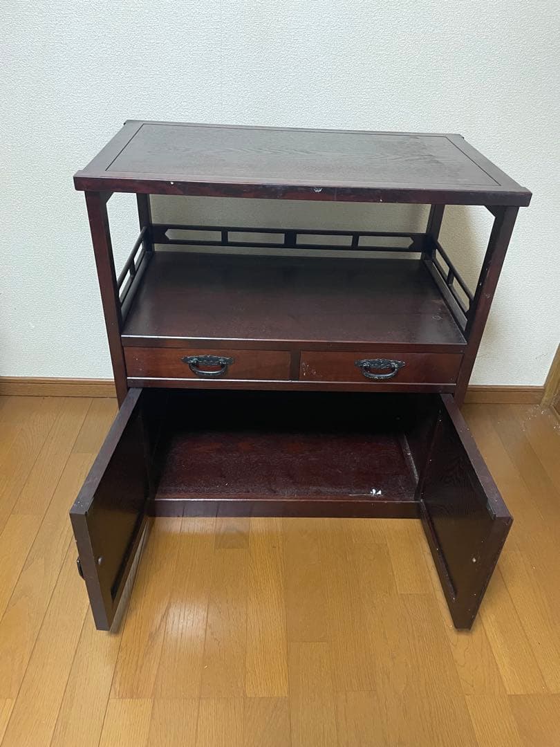 レトロ　キャビネット　チェスト　和風ダークブラウン収納家具 中型