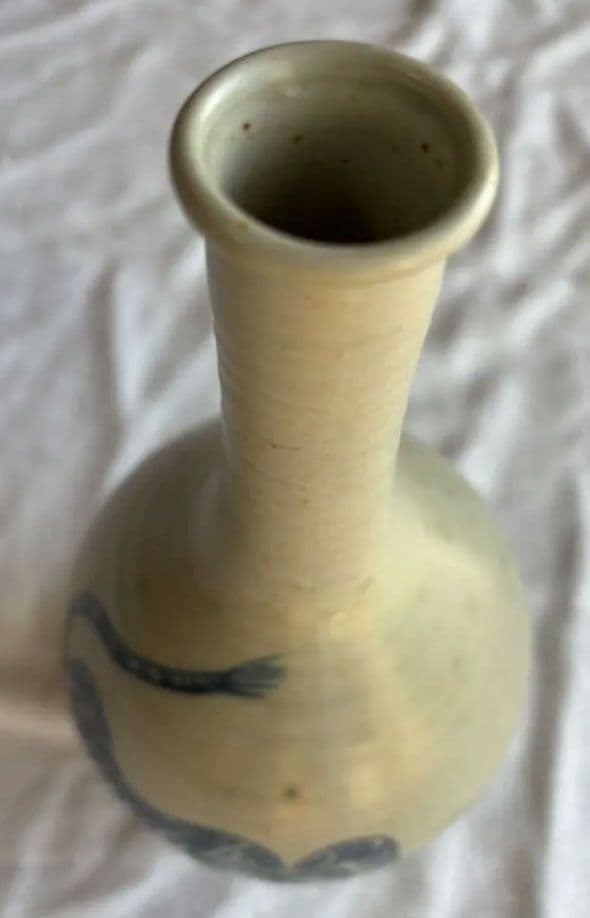古伊万里　古染付 竹虎図 鶴首徳利　 花器 一輪挿し 時代物