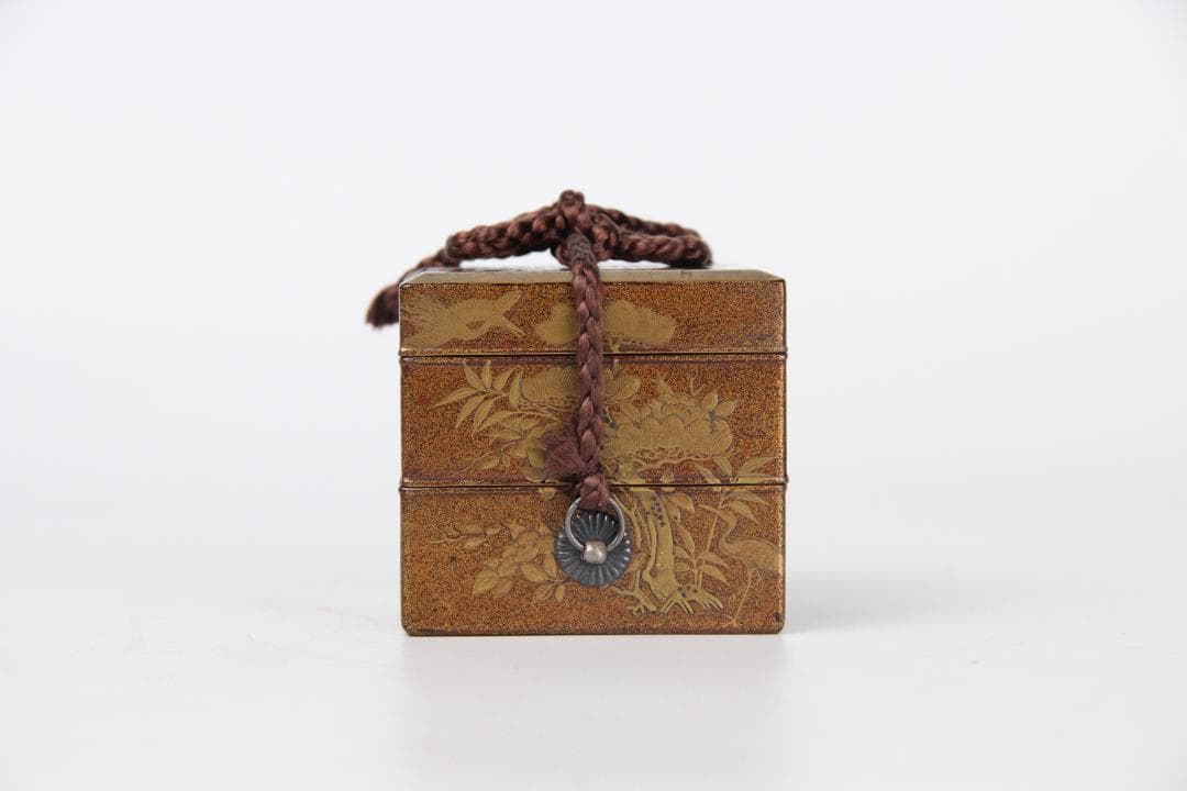 江戸　明治　時代 鶴松梅蒔絵重香合　小箱 梨地 漆器 EM19-9