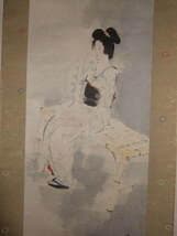【真作】伊東深水　肉筆　最高軸先　美人画　共箱　本物保証　塗り二重箱入