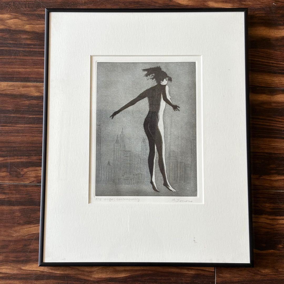 銅版画 M.Tomono 5/15 額装 angel contemporaryB