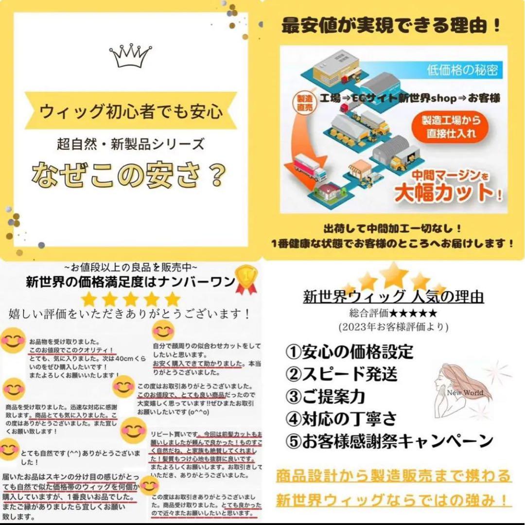 2025新世界　人毛　フルウィッグ　ウィッグ　シルクスキン　医療ウィッグ　レミー