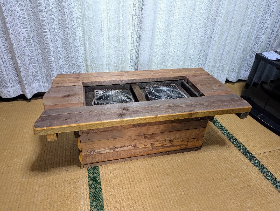 年中使える！蓋つき囲炉裏テーブル　色・サイズ注文可能　木製和風 収納・ダブル火鉢