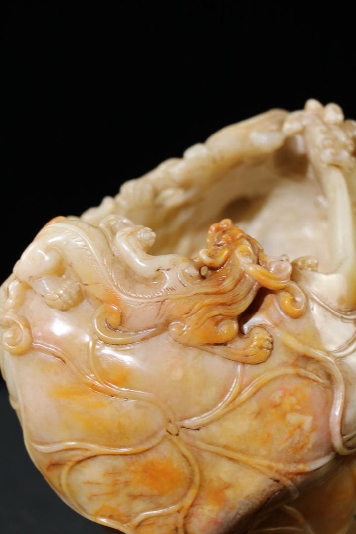 旧蔵　時代物　逸品　筆洗　寿山石　龍獸 清国時代彫刻　筆洗　文房具アンティーク