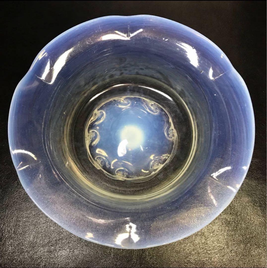 ★明治/大正ガラス！綺麗なブルーに乳白ぼかし小鉢/気泡ガラス/氷コップ/2個！★